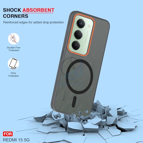 Image of AESTMO Redmi 15 5G Back Cover | Slim Hard Shell | Matte Frosted Hard Back Translucent Back Cover for Redmi 15 5G (Compatible with MagSafe Accessories) (Black)