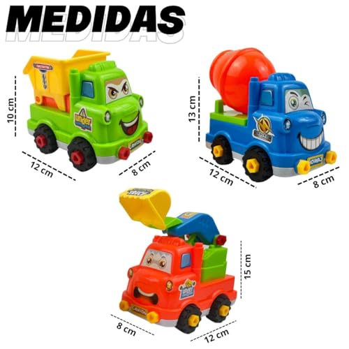 kit 3 Caminhão Monta Desmonta Brinquedo Infantil Ferramentas