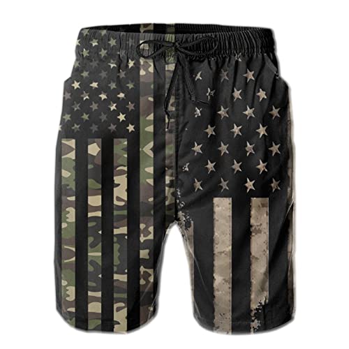 Mens Swim Trunks American Flag Bathing Suit Swimming Shorts Quick Dry Board Shorts Swimsuits with Pockets Mesh Lining