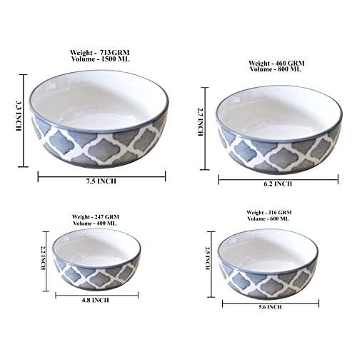 Image of Ceramic Mixing Bowl Set - 4 Pieces (1500ml, 800ml, 600ml, 400ml), Grey Umrao - Durable, Microwave & Dishwasher Safe - Ideal for Mixing, Serving & Storage