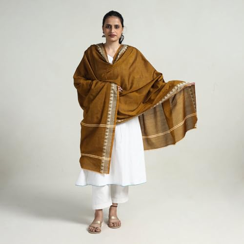 Image of Cotton Dupatta with weaving and Ikat woven border from the Weavers Stole for Girls & Women