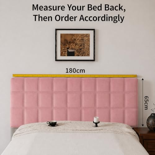 Image of HOMETHREADS Velvet Padded Headboard Cover with Foam - Soft, Wrinkle-Resistant Bed Back Protector, Suitable for Wooden, Leather & Upholstered | Fits 6 ft Headboards only (68x180 cm)(Pink)