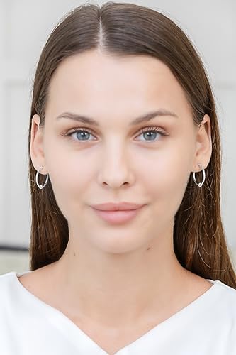 Hoops & Loops 925 Sterling Silver Ball Bead Accent Click-Top Hoop Earrings for Women Men, 12mm, 15mm, 18mm, 25mm | Silver, Yellow & Rose Gold2