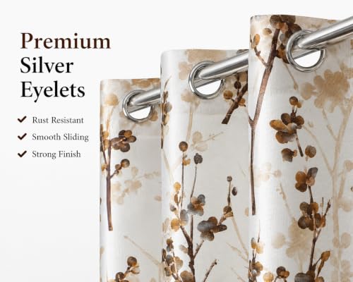 Image of 8 Feet Polyester Floral Light Filtering Door Curtains for Bedroom, Living Room & Hall, Eyelet Top, Coffee Print Curtain Set of 4