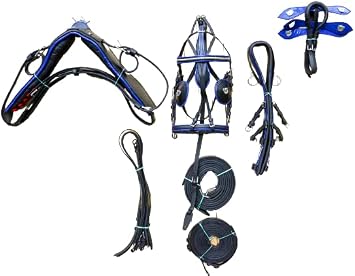Horse Patent Leather Driving Harness Different Trim Set. Available in Pony Horse with Red, Blue and White Colors