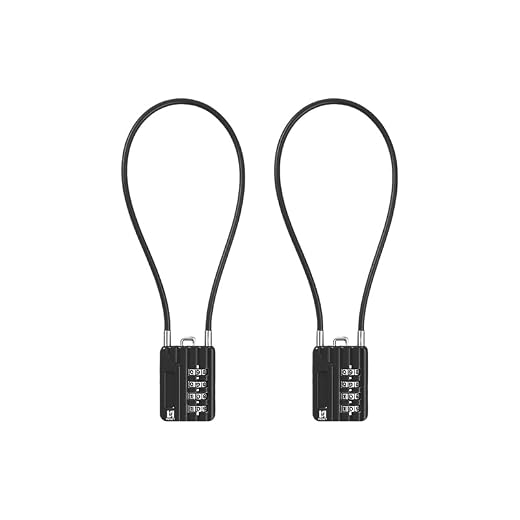 RESET-200 4 Digit Combination Padlock with 12 inches Steel Cable,Cable Lock for Locker Luggage Suitcase Gun Case Toolbox Helmet Black,2 Pack