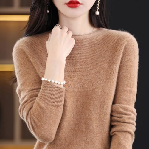 100% Merino Wool Sweaters Women's Fall Winter Warm Soft Knitted Loose Pullover Crew Neck Long Sleeves2