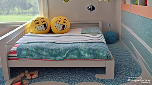 Yellow Emoji Smiley Face Pillow - Feeling Lucky - Round Decorative Woopy Crazy Face Throw Lounge Toss Fight Cushion #TOP4