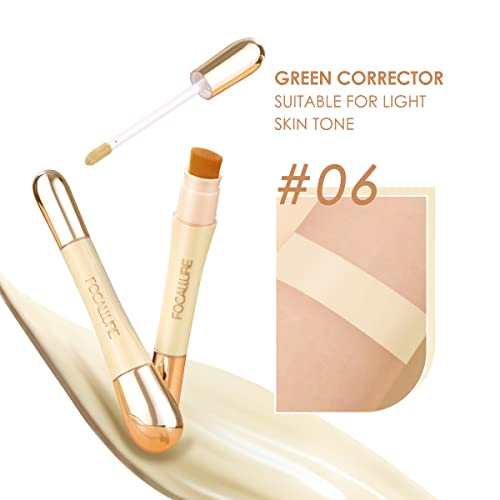 Focallure High Coverage Matte Liquid Concealer,Non-Creasing & Lightweight Face Contour Concealer,Long Lasting Waterproof Concealer Makeup To Cover All The Blemishes With Built-In Brush,#06-Green Corrector Suitable For Light Skin Tone #TOP5