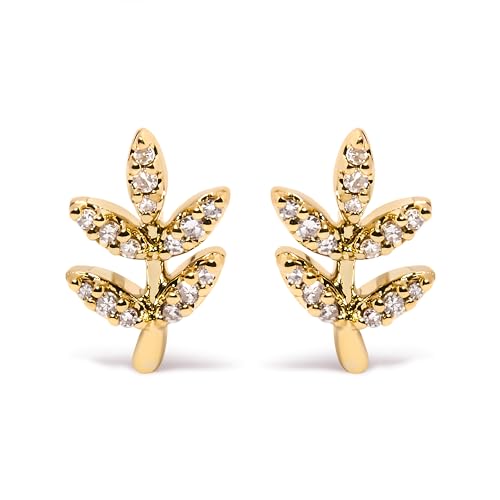 10K Yellow Gold 1/10 Cttw Diamond Accented Leaf and Branch Stud Earrings (H-I Color, I1-I2 Clarity)