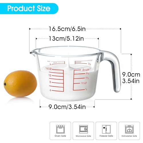 Vaso medidor de vidrio borosilicato 2 tazas para cocina miniatura 2