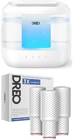Bundle of Dreo Humidifiers for Bedroom, Top Fill 4L Supersized Cool Mist Humidifier + Dreo Demineralization Cartridge 3-Pack for Humidifiers, Compatible with Dreo Humidifiers HM311/311S/524/524S