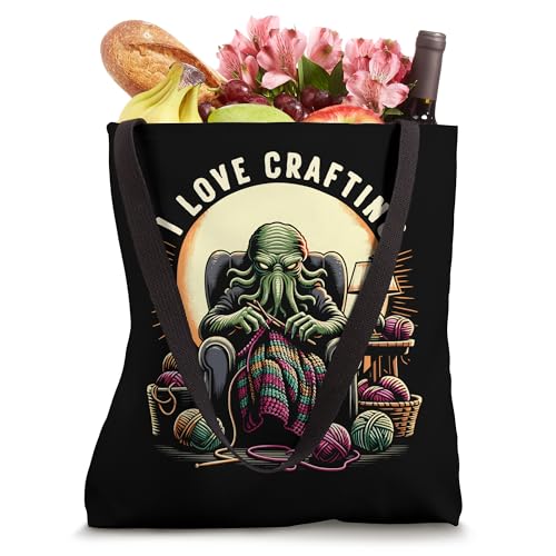 Bolso tote de ganchillo con diseño de Cthulhu, divertido y temático de horror cósmico miniatura 4
