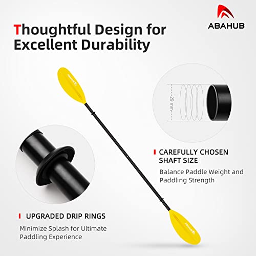 Abahub 1 X Kayak Paddles, 90.5 Inches Kayaking Oars For Boating, Canoeing With Free Paddle Leash, Aluminum Alloy Shaft Yellow Plastic Blades #TOP3