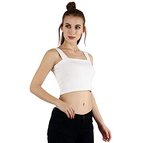 Image of POPWINGS Solid Casual Sleeveless Regular-Fit Crop Tops for Women with Front Chain| Crop Tops for Women Stylish Western Summer Wear