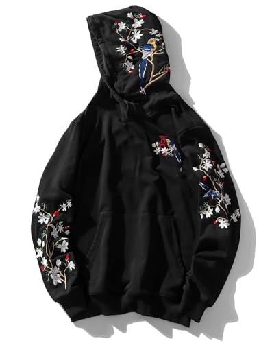 Niepce Inc Mens Magpie Embroidered Heavyweight Hoodies Black L