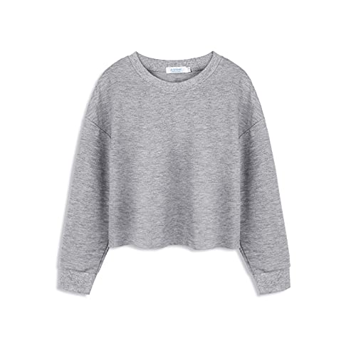 Arshiner Girls Casual Crewneck Long Sleeve Sweatshirt Loose Crop Topsblue For 5-6 Years Light Grey #TOP6