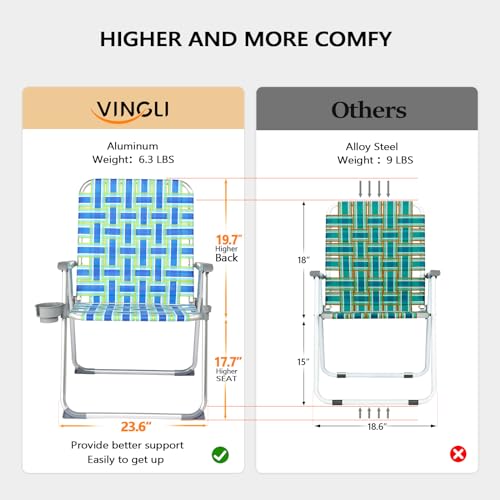 image for VINGLI Folding Aluminum Webbed Oversized Lawn Chairs with Detachable C