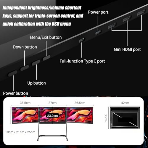 Image of Triple Laptop Screen Extender 15.6 Inch, FHD IPS 1080P Portable Monitor Extender with Type-C and HDMI Interfaces, Single USB-C Cable Connection for Easy Use, Compatible with Mac OS, Windows