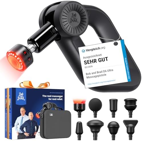 Bob and Brad D6 Ultra Massagepistole mit Infrarot-Wärmefunktion | 16 mm Amplitude Kraftvolle Triggerpunktmassage mit 8 Aufsätzen, Professionelles Muskelmassagegerät für Sportler