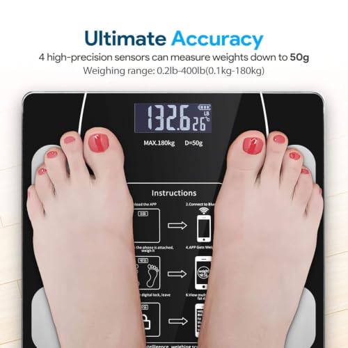 Image of Digital Smart Weighing Scale with Bluetooth App, Body Fat Analyzer Weight Machine, BMI Monitor, Body Composition Scale, 180kg Capacity, High Precision Sensors