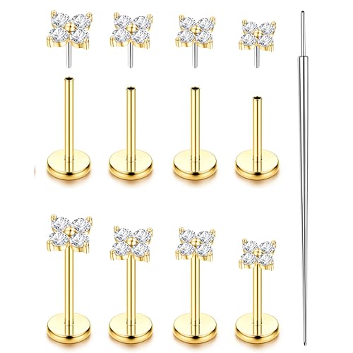 YADOCA Threadless Flat Back Earrings Gold Nose Rings Studs for Women Men Hypoallergenic Surgical Steel Cartilage Tragus Medusa Conch Helix Piercing Jewelry 20G 18G 16G Flatback Stud Earrings