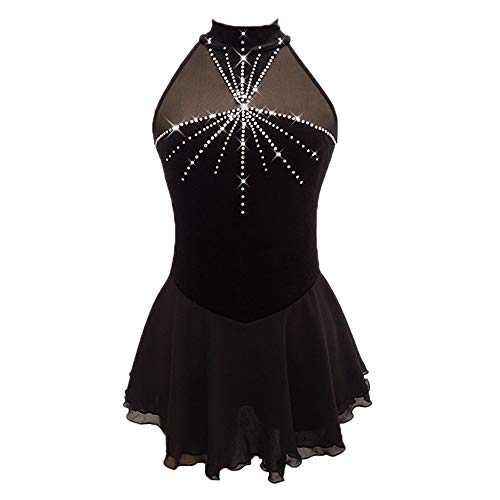 LIUHUO Ice Figure Skating Dress for Girls High Colla Black Straps Sleeveless Competition Dance Wear