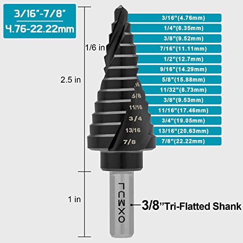 Oxmul M35 Step Drill Bit For Metal, 3/16 To 7/8, Cobalt Bits, Extra-Heavy Duty For Stainless Steel, Hard Steel, Mild Metal, Aluminum, Wood, Industrial Grade, 12-Steps. Co35A2-A #TOP2