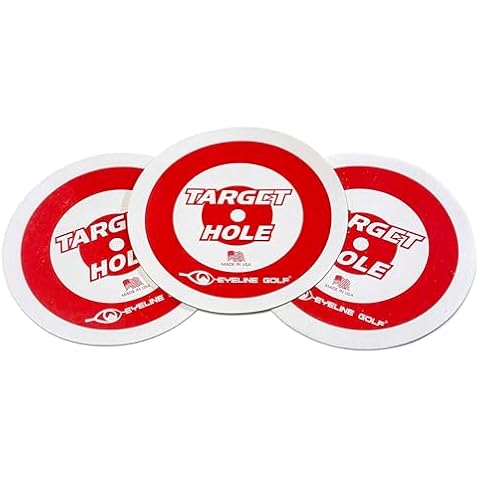 EyeLine Golf Target Holes - Practice Training Aid for Precision Practice on Green. Indoors/Outdoors. Toss to Create Simple Speed Control Targets. Red and White-Easy to See. Pack - 3. Made in USA Cover