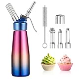 UNNAYCVE Sahnespender 500ml, Sahnesyphon Edelstahl, mit 3 Dekorations-Düsen und 1 Reinigungsbürsten, Professionelle Edelstahl Sahnespender für Cremes und Soßen