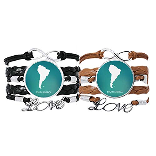 Pulsera de cuerdas de cuero con silueta del mapa del continente de América del Sur