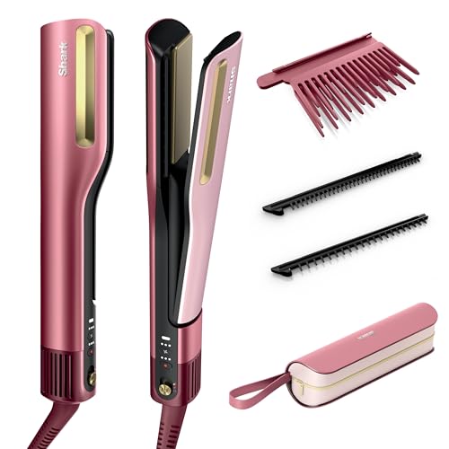 Shark SilkiPro Hair Straightener & Dryer | Ceramic Wet to Dry | HeatSense Plates | No Heat Damage | Salon-Quality Finish | All Hair Types | Storage Case - Rose Petal | HT401UKPK