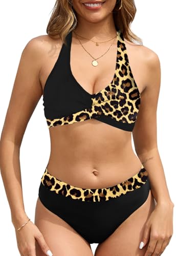 CheChury Conjuntos de Bikinis Mujer Cintura Alta Sexy Traje de Baño Dos Piezas Bikini Push Up Cuello en V Bikinis Halter Vientre Plano Bañadores Mujer Reductores Bañador Talla Grande Deportivo