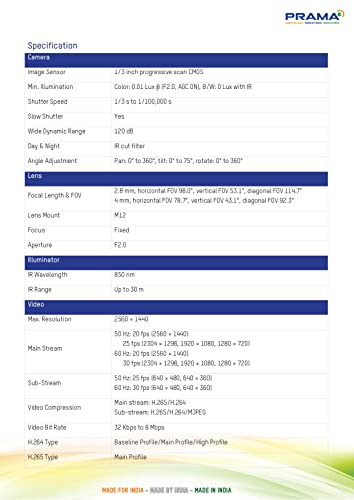 Image of PRAMA EVteQ PT-NC143D3-I(D) 4 MP Fixed Turret Network Camera H.265 Dome (4MP, PT-NC143D3-I(D))