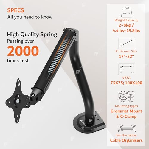 Image of ARTIKEL Monitor Desk Mount Adjustable Spring Assisted Monitor Arm VESA Mount with C Clamp Grommet Mounting Base Computer Monitor Stand (Curve, Single.)