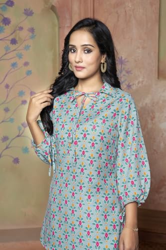 Image of DHRUVI TRENDZ Womens Rayon Co-ord Set Regular Fit Kurta Set 1 (DT-K-W1704&TR797 Light Green L)