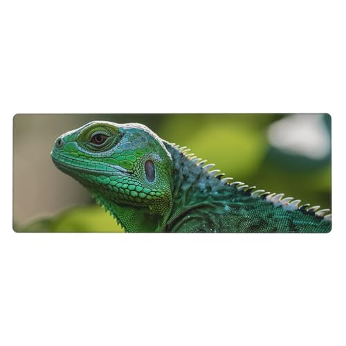 Grand tapis de souris de jeu 80x30 cm lézard vert avec base en caoutchouc antidérapant pour bureau