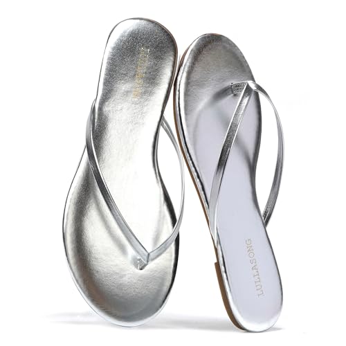 Flip Flops For Women Comfortable Round Toe Beach Sandals Thong Strap Slides Slip On Dressy Flats Sandals For Women