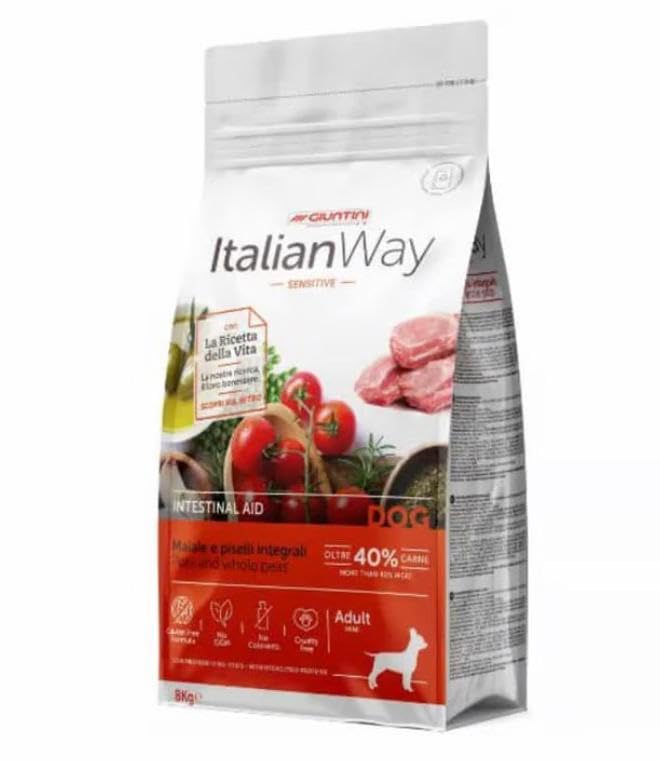 Croccantini per Cani Giuntini Italian Way Sensitive Intestinal Aid Maiale Piselli Integrali Adult Mini Grain Free Made in Italy 800gr