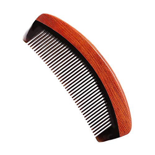 Fine Tooth Wooden Hair Comb - No Static Ox Horn Combs for Women and Men - Pocket Detangler Comb for Thin Natural Hair