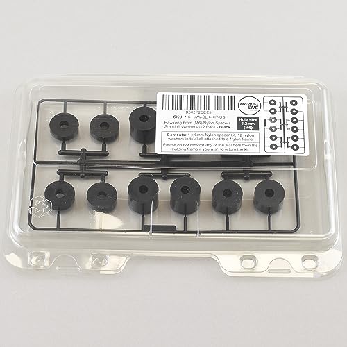 6Mm (M6) Nylon Spacers Standoff Washers (12 Pack) 4 X 15Mm, 4 X 10Mm, 4 X 5Mm – Black #TOP2