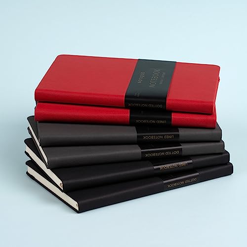 NOTIQUE Notizbuch Liniert, Hardcover Notizbuch, Notizheft, Journal, Tagebuch mit Gummiband und Stifthalter 13x21cm, 192 Seiten (Rot, Liniert)