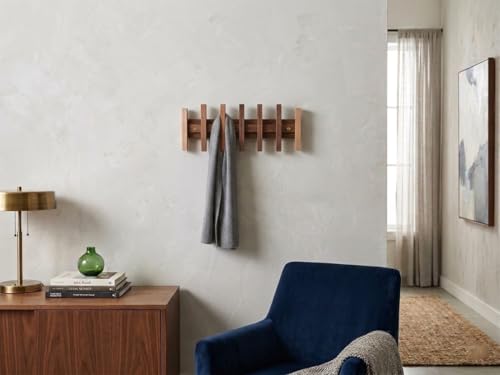 Image of Wooden Wall Mounted Coat Rack with Multiple Hooks, Decorative Wall Hanger for Clothes, Jackets, Bags, Scarves, Towels & Home Organization
