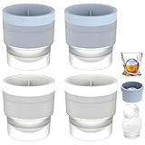 4 Piezas Moldes de Bolas de Hielo, Moldes Grandes de 6 cm para Congelar Bebidas Frías, Redondos de Silicona para Cubitos de Hielo para Cerveza, Cócteles, Whisky (Blanco, Azul)