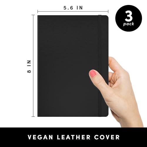 Image of PAPERAGE Lined Journal Notebook, 3 Pack, (Black), 160 Pages, Medium 5.6 in x 8 in - 100 GSM Thick Paper - Hardcover Journaling Notebook for Work, School & Note Taking