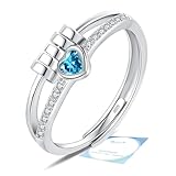Birthstone Jewellery for Women, Adjustable March Birthstone Cubic Zirconia Ring, Sterling Silver Plated Fidget Gifts, Ocean Blue Anxiety Heart Rings for Daughter Birthday Christmas