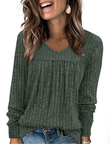 WIHOLL Long Sleeve Shirts for Women V Neck Lightweight Sweaters Casual Tunic Tops Outfits Fall Fashion Clothes 2025