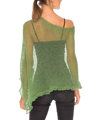 Image of SHU-SHI Women's Sheer Knit Poncho Shrug Lightweight Asymmetrical Ruffle Wrap Dressy Summer Shawl Cover Up Top