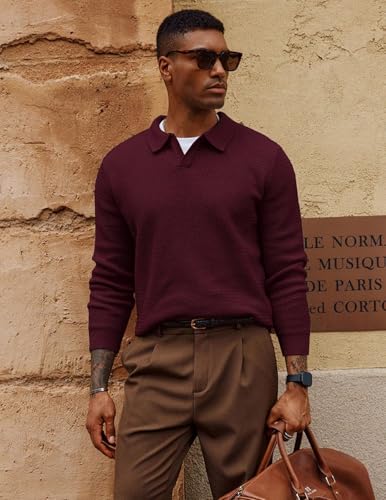 Image of DENIMHOLIC Men's Cotton Knitted Full Sleeve Collar Polo Sweater for Men, Pullover Sweaters for Men Winter,