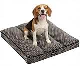 Cama Perro Grande – Colchoneta Jacquard Elegante Tacto Nube - Suave Cálida y Sofisticada - Desenfundable y Antideslizante - Hecho en España - Talla L - Lowie Hojas Marengo - 80x80x6 +cotes